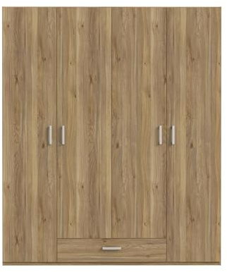Forte ECONOBOX 2 Kleiderschrank 175 180, 4-türiger Drehtürenschrank mit Einlegeböden, Kleiderstange und Schublade, Holzwerkstoff, Mauvella Eiche Dekor, 177,5 cm breit, 210,5 cm hoch, 54,2 cm tief