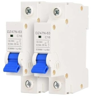 UMOBXKIFN Set da 2 Pezzi Interruttore Automatico in Miniatura CA 1 Polo 6A 10A 16A 20A 25A 32A 40A 50A 63A 120/240V Interruttore Magnetico Termico Montaggio su Guida DIN(16A 2pcs)