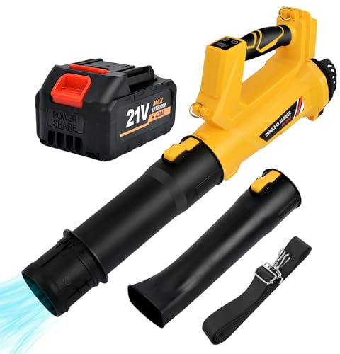 Soffiatore a Batteria 21V per Foglie, 6 Velocità, Display LCD, 2 Ugelli, 4.0Ah, Soffiatore Foglie Elettrico per Giardino, Garage, Vialetti, Balconi, Famiglie con Animali