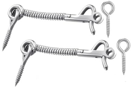 Gancio tempesta con occhiello, gancio tempesta in acciaio inox, con viti, gancio per porta e finestra, gancio per porte esterni, per porte da giardino, per porte e finestre (2 pezzi)