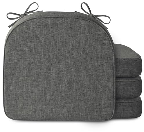 MineCozy Chair Cushions for Dining Chairs 2.5 Thickened Indoor Kitchen Seat Cushions Set of 4 Non Slip Seat Pad with Washable Cover and Ties (17 x16, Dark Grey)