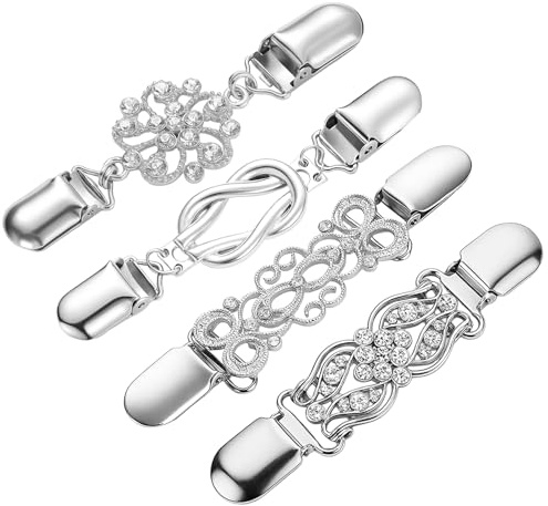DmDoyy 4 Stück Metall Strickjacke Clip, Cardigan Pullover Clips, Retro Swirl Mantel Broschen Antike Umhang Brosche Keltischer Pullover Verschluss Kleid Hemd Clips Für Damen, Silber