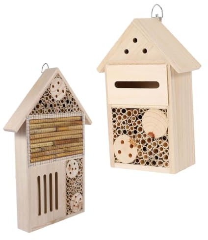 VICASKY 2Stücke Bienenhaus aus Holz Garten Dekorationsspielzeug Insektenhotel für Bienen und Marienkäfer Hängendes Haus Insektenlebensräumen