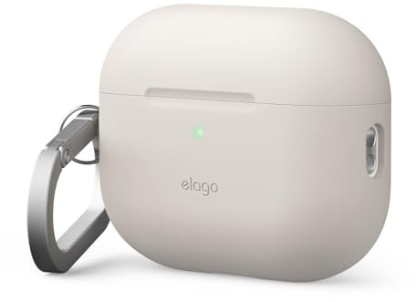 elago Silikon Hülle für AirPods Pro 3 | kabelloses Laden, Karabiner inklusive, Premium-Silikon, stoßfest, Rundumschutz (Taupe)