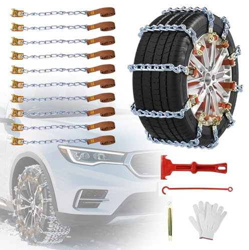 Manganese Steel Snow Chains for Cars 10PCS Ninonly Universal Snow Chains Emergency Tire Chains for Vehicle Car Truck SUV fit Tyre Width 165mm-265mm for Mud,Sand, Snow,Ice,Climbing