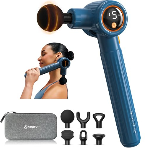 Napre Massage Gun Deep Tissue, Muscle Massage Gun with Extended Handle and 3 Adjustable Angles,Percussion Handheld Back Massager for Neck/Shoulders/Waist/Legs/Body Pain Relief with Case,Blue