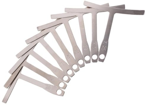 ARTSEWPLY 9pcs Guitar T Shaped Measuring Calipers Set Stainless Steel Notched Radius Gauge for Electric Guitar and Electric Bass Fingerboard Arc Measurement Making Music