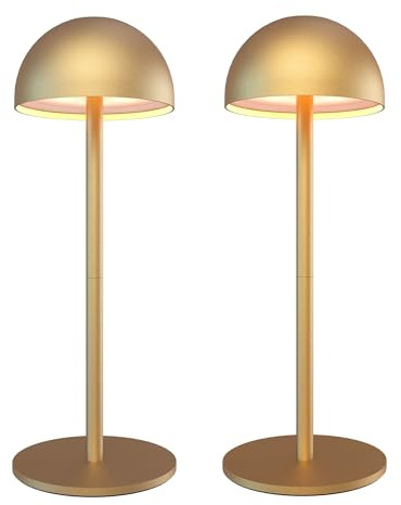Ledvion - 2x Lampade da Tavolo LED Ricaricabili, Ottone Dorato, Dimmerabili 2700K-5000K, 110 Lumen, IP54, Batteria 2000mAh, Controllo Touch, Regolabili, USB-C, Uso Interno & Esterno, Vita