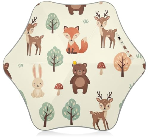 Ombrello antipioggia per bambini con animali carini volpe cervo beige punte arrotondate, ombrelli antivento per scuola, viaggi, attività all'aperto