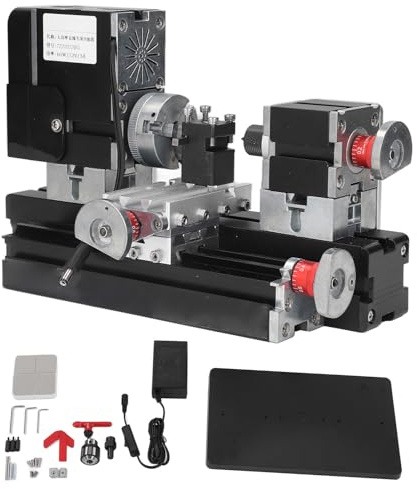 Mini Lathe Kit, Metal Rotating CNC Lathe Machine with Drill Chuck, 12000RPM, Accessories for Woodworking, Compact and Versatile for DIY Projects
