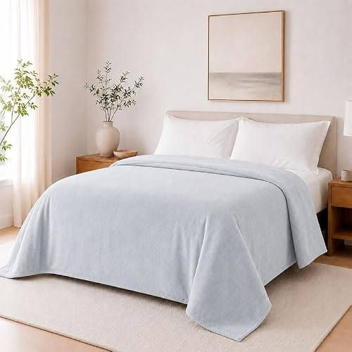 Rufino Díaz Manta Terciopelo Invierno Lisa 600 Gr (Gris Plata - 240x240cm) - Otoño/Invierno - Tacto Extra Suave y Super calentita - para Usar en la Cama o en el sofá