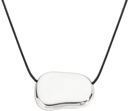 RIJXU Collana a forma di fagiolo, collana lunga e spessa con ciondolo in argento, gioiello per abiti chic da cowgirl, Long, Acciaio inossidabile Pelle, Strass