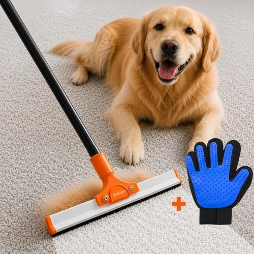 Okköbi Kvast för djurhår – ta bort hund- och katthår – kvast i silikon för djurhår – samla djurhår för mattor, mattor, golv och möbler - avlägsnande av djurhår - orange och svart