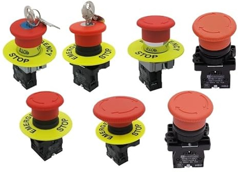 4 Stück 22mm Not-Aus-Schalter Not-Halt Drucktaster HB2-ES542/BS142 Pilztaster Rastend mit Dreh-Entriegelung 1NO 1NC Sicherheitsschalter für Industrie(HB2-BS142)