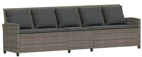 Qnhdfrt Divano da giardino a 5 posti, in polyrattan, con cuscino, per terrazza e giardino, 280 cm di larghezza, comodo gruppo di sedute, grigio