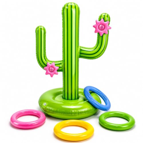 PCRZOZO Inflatable Cactus Ring Toss Game, Outdoor Garden Lawn Game with 4 Toss Rings, Fun Family Party Toy for, Beach, Pool, BBQ, Birthday, Summer Games