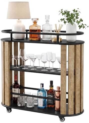 Tribesigns Carro de servir con ruedas, carrito de cocina de 3 niveles en diseño industrial, carrito con estantes de madera y marco de metal, carrito de bebidas para bar en casa, cocina, comedor y