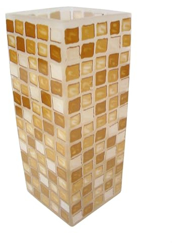 Jarron FLORERO Cristal Cuadrado Mate Frost TRANSLUCIDO Grande Mosaico Marron