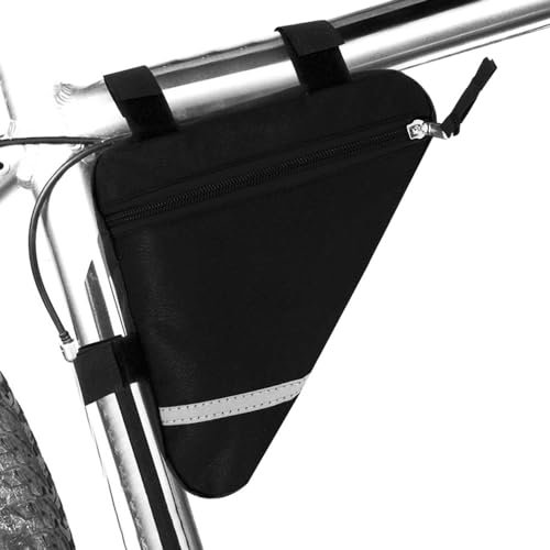 QitinDasen Fahrrad Dreiecktasche, wasserdichte Fahrrad Vorderrohr Rahmentasche, Doppelseitige Reflektierende Dekoration Macht Nachtfahrten Sicherer (Schwarz)