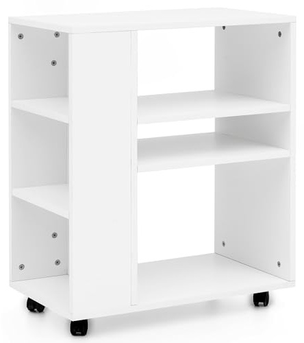 Wohnling Regalwagen 60x35x75 cm Weiß mit Rollen | Küchenregal schmal mit 6 Fächern, Rollwagen mobil für Küche und Büro, Telefontisch mit Stauraum, Regal vielseitig