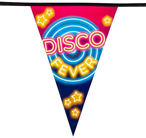 Boland 00750 – Guirlande de fanions Disco Fever, Longueur 6 m, années 70, décoration à Suspendre, Guirlande, Anniversaire, décoration de fête, fête à thème, Carnaval