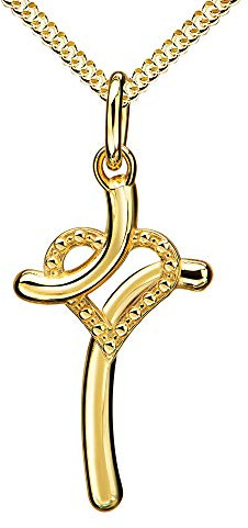 Gold Kreuz mit Herz Anhänger 585 Gold 14 Karat für Damen, Kettenanhänger. mit Halskette Länge wählbar.