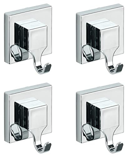 WENKO Vacuum-Loc® Haken-Set eckig, 4er Set, Befestigung ohne bohren, Handtuchhaken für Küche, Bad & den gesamten Haushalt, einfach anzubringen, 4 Kleiderhaken aus ABS-Kunststoff, 6 x 7 x 5 cm, Chrom