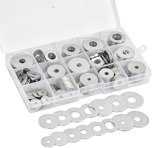 225 Stück Flach Unterlegscheiben Beilagscheiben,304 Edelstahl Flach,Sicherungsscheiben Sortiment Set 15 Größen M3,M4,M5,M6,M8,M10,M12,Metall Scheiben Muttern Scheibe(Silber)