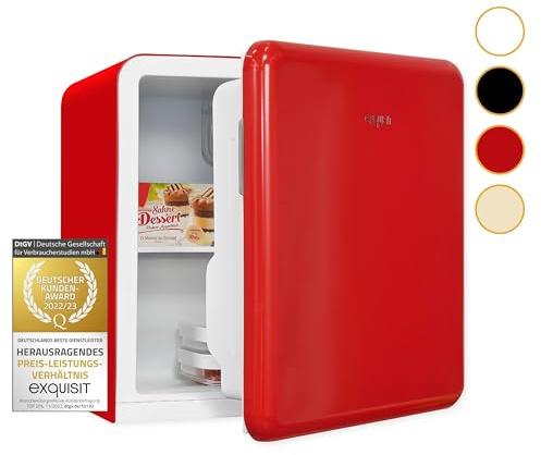 Exquisit CKB45-0-031F Mini Kühlschrank Rot - 47 L Kühlbox Retro Style | Kleiner Hotelkühlschrank ohne Gefrierfach für Büro und Camping - Kompakter Minikühlschrank mit wechselbarem Türanschlag