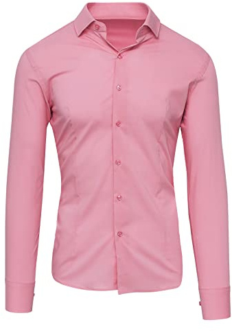 Camicia Uomo Slim Fit Elegante Casual Elasticizzata Aderente Formale in Cotone Stretch Elastic