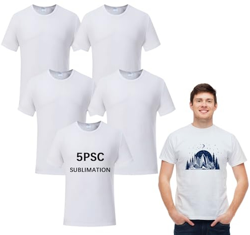 ORJ T-shirt för herr i 5-pack, polyester, för vuxna, för tryck, vit, blank, med rund hals, kortärmad tröja, 3XS