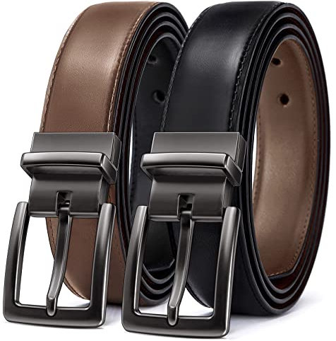 BULLIANT Gürtel Herren, Gürtel Leder Wendegürtel 35MM,Ein Gürtel Kehrt für Zwei Farben,Größe Angepasst,Schwarz/Tawny2542,95cm/28-30 taille verstellbar