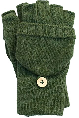 FosterNatur, Damen/Herren Wollhandschuhe Winterhandschuhe mit Klappe, 100% Schurwolle extrafine (8, Grün)