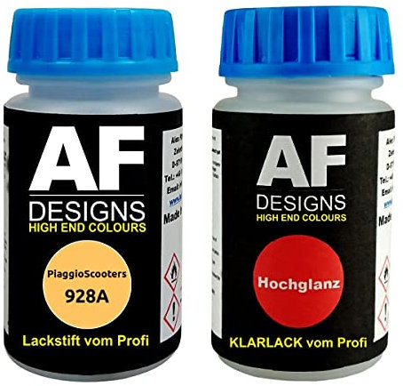 Alex Flittner Designs Pennarello per vernice per scooter PiaggioScooters 928A giallo lime + vernice trasparente da 50 ml ciascuno