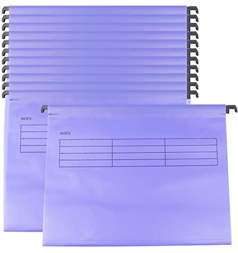 Paquete de 12 archivadores colgantes A4 con pestañas e inserciones de tarjetas para archivadores, carpetas colgantes de polipropileno A4 para almacenamiento, carpetas interiores (púrpura)