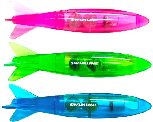 Swimline Original 3-Pack Diving Toys LED Light-Up Glowing Fun Torpedo Turbos Catch The Fish Retrieval Game for Swimming Pool & Bath Tub for Kids Multi Color Flashing Underwater Dive Practice Learn