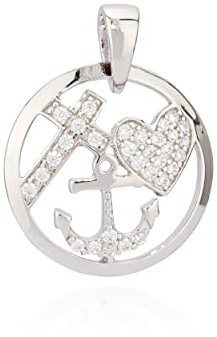 NKlaus Kettenanhänger Glaube Liebe Hoffnung Zirkonia weiß 925 Silber 14-20mm rund glänzend und teilmatt