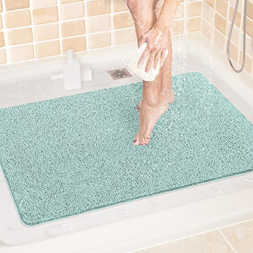 LuxStep Duschmatte, Badewannenmatte, 61 x 81,3 cm, rutschfeste Badematte mit Ablauf, schnell trocknende PVC-Luffa-Badematte für Badewanne, Dusche, Badezimmer (phthalatfrei, grün)