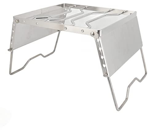 lyrlody Folding Campfire Grill Grate, Stove Stand Rack Stainless Steel Silver Foldable Multifunctional Portable Picnic Pot Bracket Camping Accessory for Outdoor Picnic 26x24cm