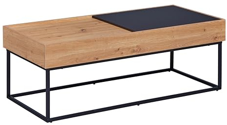 Inter Link - Soffbord med förvaringsutrymme – sidobord – vardagsrumsbord – rymligt soffbord – metallfötter – utseende artisan-ek – skjutbar platta – L: 110 cm x B: 50 cm x H: 40 cm – Filora
