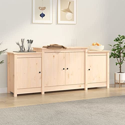puraday Vintage Schrank Kommode Schubladenkommode 164x37x68 cm Beige Kiefer Holz Schlafzimmer Wohnzimmer