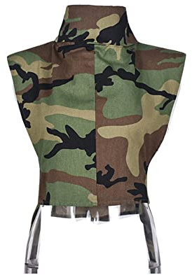 xxxiticat Women's Denim Vest Shirt Sleeveless High Neck Tie Up Buckle Side Open Cutout Hollow Out Cropped Tank Top(CA,M) Camouflage