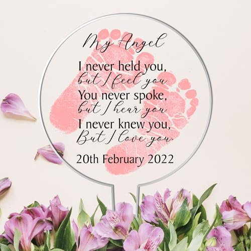 Personalised Baby Memorial Acrylic Grave Stakes - Custom Tribute Plaque for Angel Babies (Pink Angel Baby)