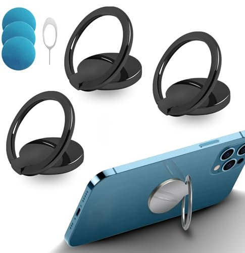 3 Pièces Anneau Telephone Portable,Ring Holder Ultra Mince Rotation à 360°, avec 3 Pièces en Fer+1Épingle à Carte Bague Telephone Portable pour Tous Les Smartphones (3 Noir)