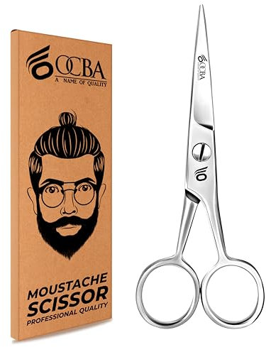OCBA Beard Scissor Professional Moustache Scissors Ear and Nose Hair Trimming Scissors Stainless Steel, Safety Use for Eyebrows