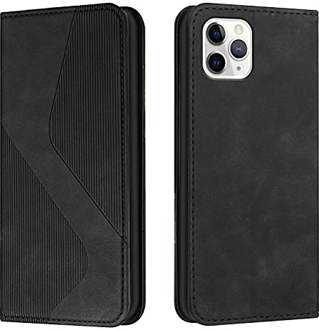 NEXCURIO Handy Hülle für Apple iPhone 11 Pro Handyhülle mit Kartenfäch Klapphülle Klappbar Schutzhülle Leder Flip Wallet Case Cover Tasche Handytasche Stoßfeste - Schwarz