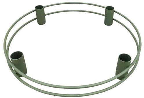 matches21 Eleganter Kerzenständer für 4 Stabkerzen aus Metall - Runder Kerzenständer im Vintage Style für Weihnachten in 30 Durchmesser - Halter für Stabkerzen als Tischdeko oder Adventskranz grün