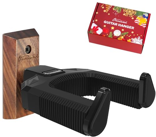 Onmiwod Gitarren-Wandhalterung, Auto-Lock-schwarzes Walnussholz, Gitarrenwandaufhänger, Gitarrenhalter-Haken, Wandständer für klassische Akustikgitarre, E-Gitarre, Banjo, Bass, Geschenk für