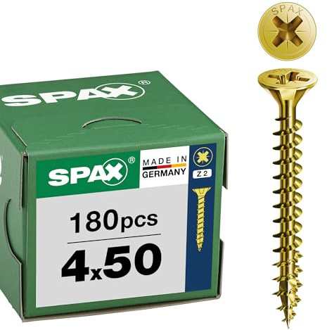 SPAX Vis universelle 4 x 50 mm, 180 pièces - Vis á filetage total, tête fraisée, empreinte cruciforme Z2, pointe 4CUT, revêtement YELLOX - 8000000287336