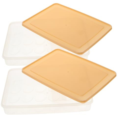 2 Stück Stapelbare Eieraufbewahrungsbehälter aus Kunststoff | Beige, mit Deckel und Eierfach, Großes Fassungsvermögen, Stabile Aufbewahrungsbox für Kühlschranklagerung